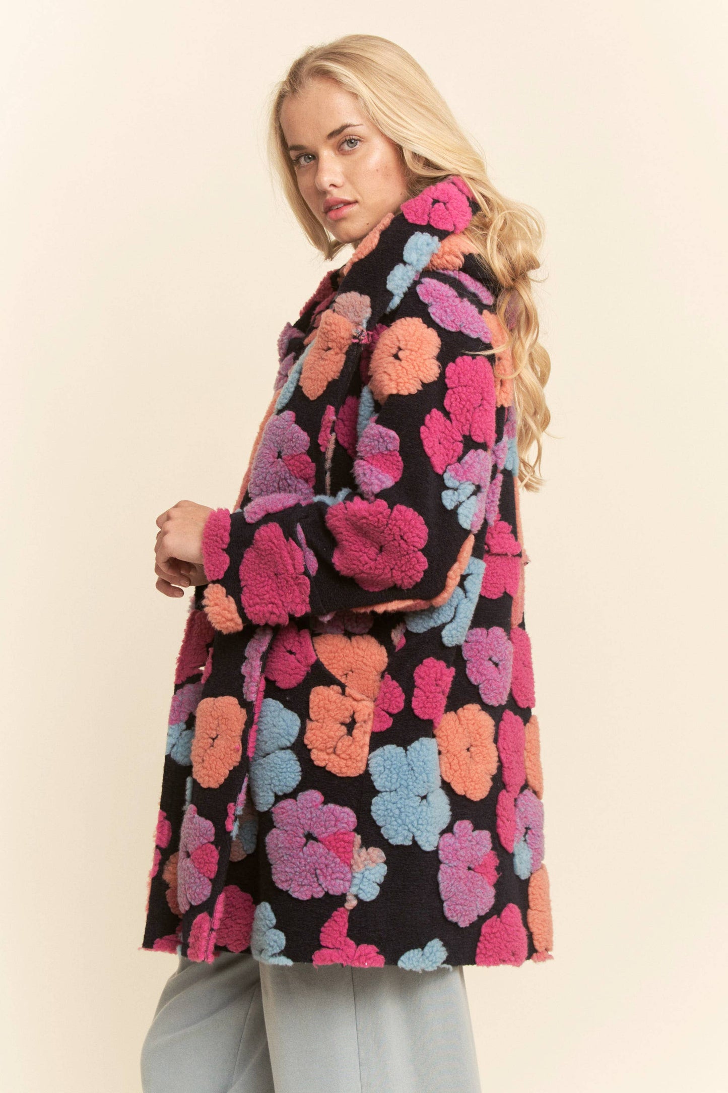 CHUNKY FLOWER EMBROIDERED HOODIE COAT JACKET
