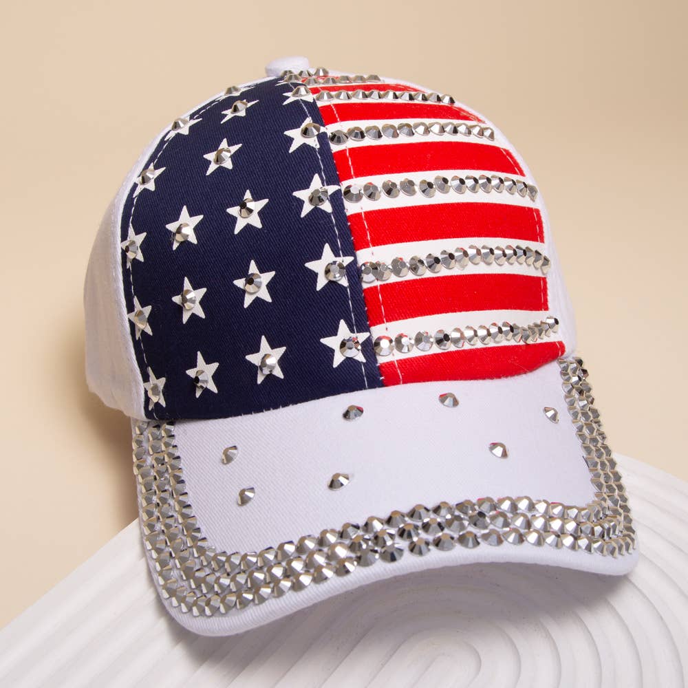 American Flag Hotfix Rhinestone Embellished Baseball Cap