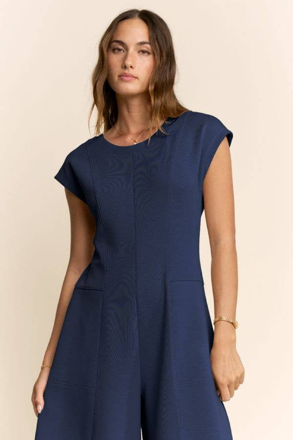 PLUS SOFT KNIT STITCHES WIDE LEG OPEN JUMPSUIT