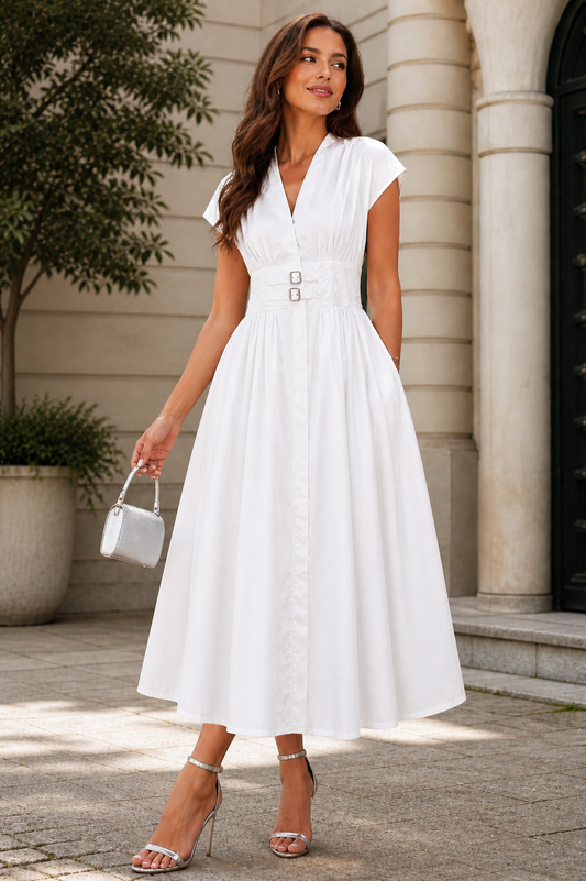 N by Nanct W5983 SCULPTED BELTED A-LINE MAXI DRESS