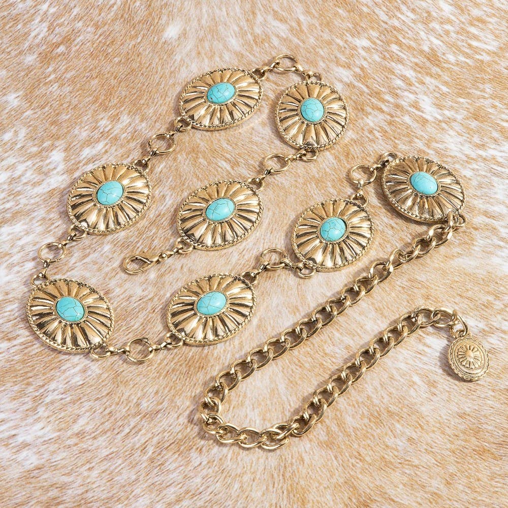 Metallic Western Concho Disc Hoop Chain Belt