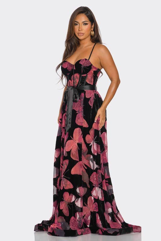 Floral Sweetheart Neckline Maxi Dress