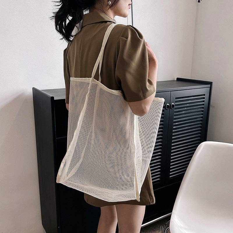 Trendy Transparent Mesh Tote Bag - Fashionable Lightweight Shoulder Bag