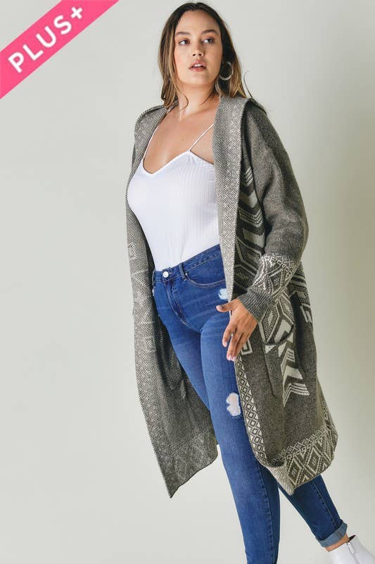 - PLUS SNOW PRINTED LONG SLEEVE POCKETS CARDIGAN PWJ14067