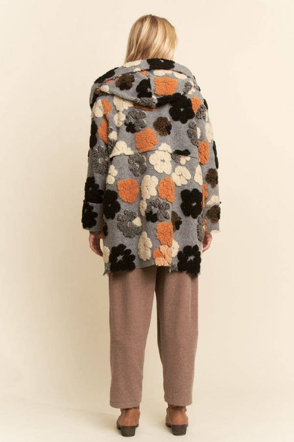 CHUNKY FLOWER EMBROIDERED HOODIE COAT JACKET