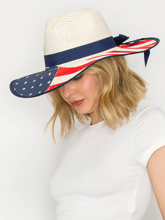 Floppy Oversized Wide Brim American Flag Print Straw Sun Hat