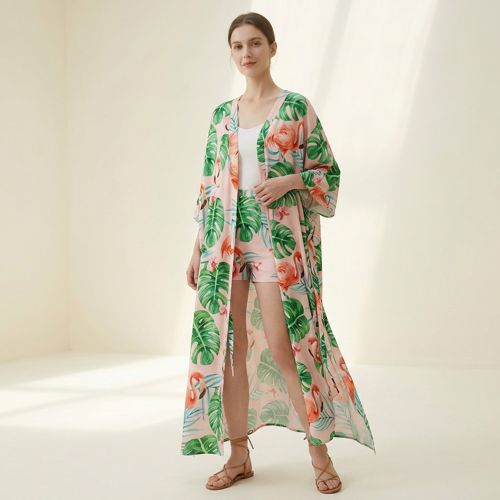 European-Inspired Cardigan Print Two-Piece Set