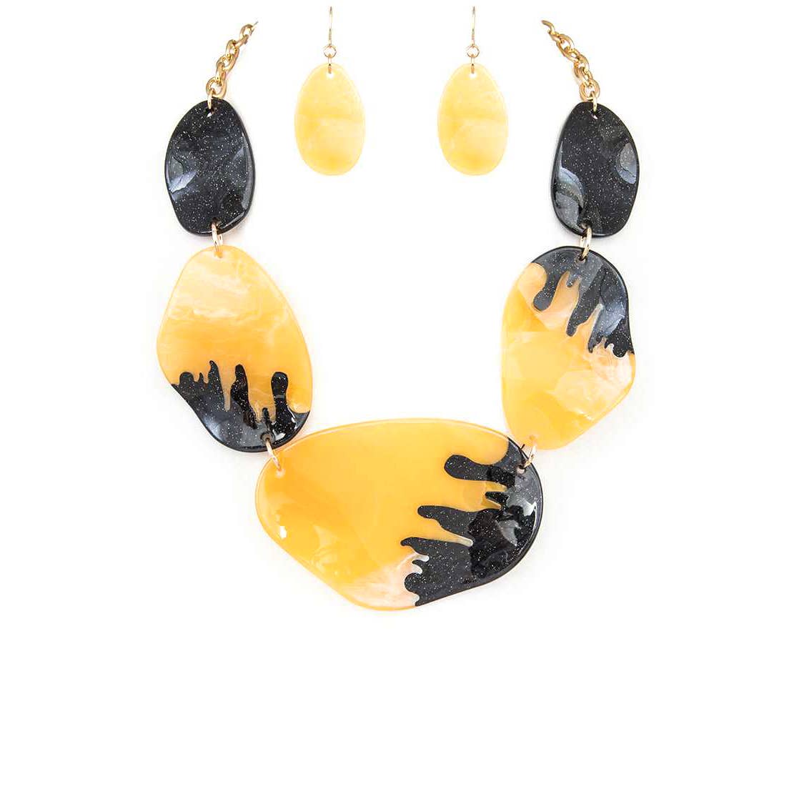 Black Glitter Resin Statement Necklace Set