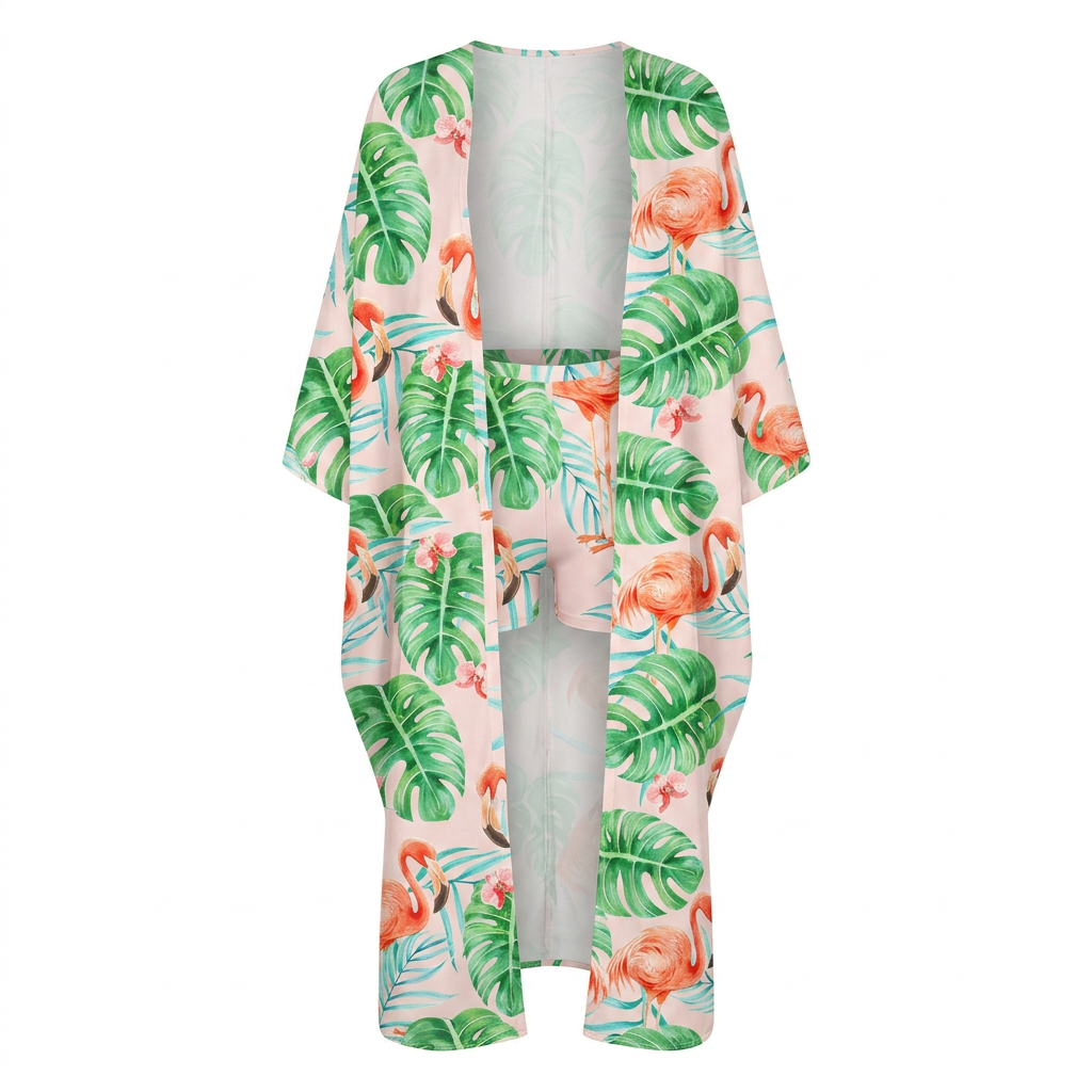 European-Inspired Cardigan Print Two-Piece Set