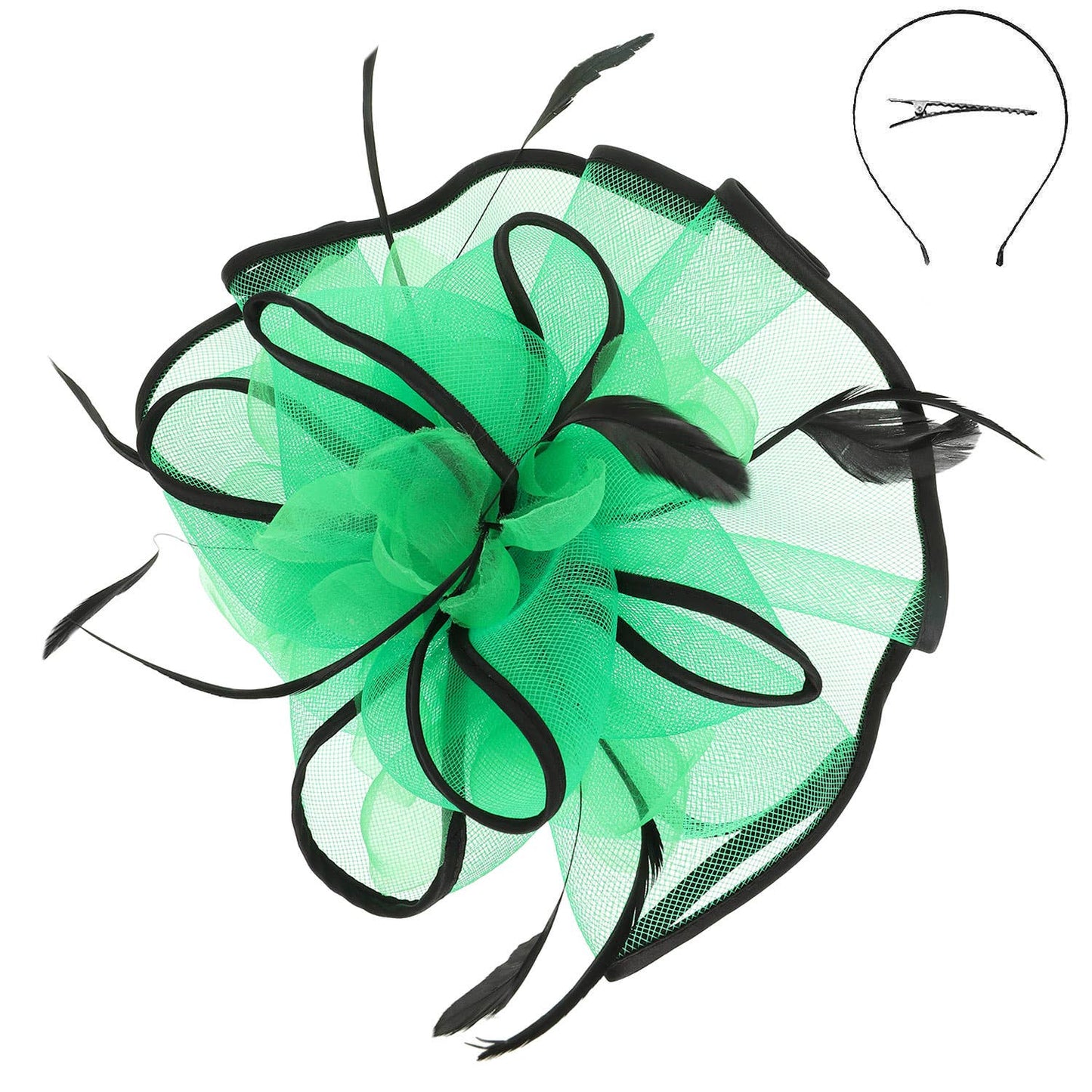 Floral Feathered Contrast Trim Mesh Fascinator