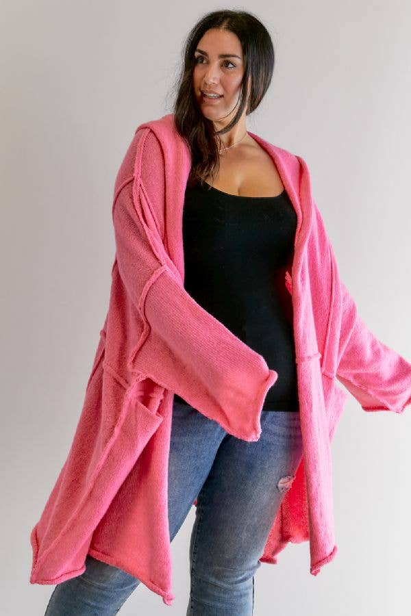 SALE PLUS POCKET DETAILED LONGLINE  OVERSIZED CARDIGAN