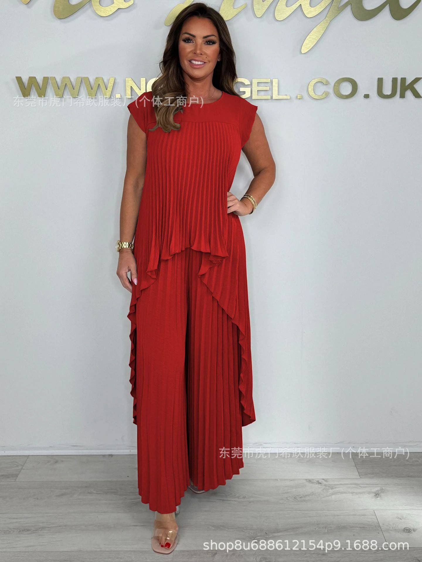 Casual Solid Color Top And Straight Pants Set