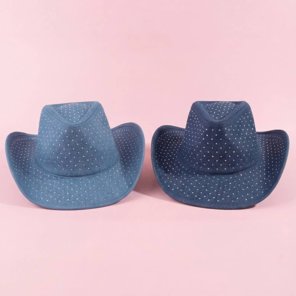 Rhinestone Studded Denim Cowboy Hat