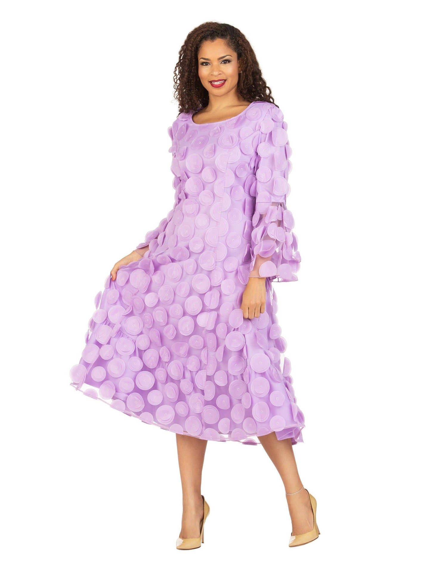 Whire Bell Slv A-line Drs w/ Circular Petals Decor-Plus