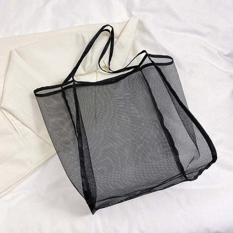 Trendy Transparent Mesh Tote Bag - Fashionable Lightweight Shoulder Bag