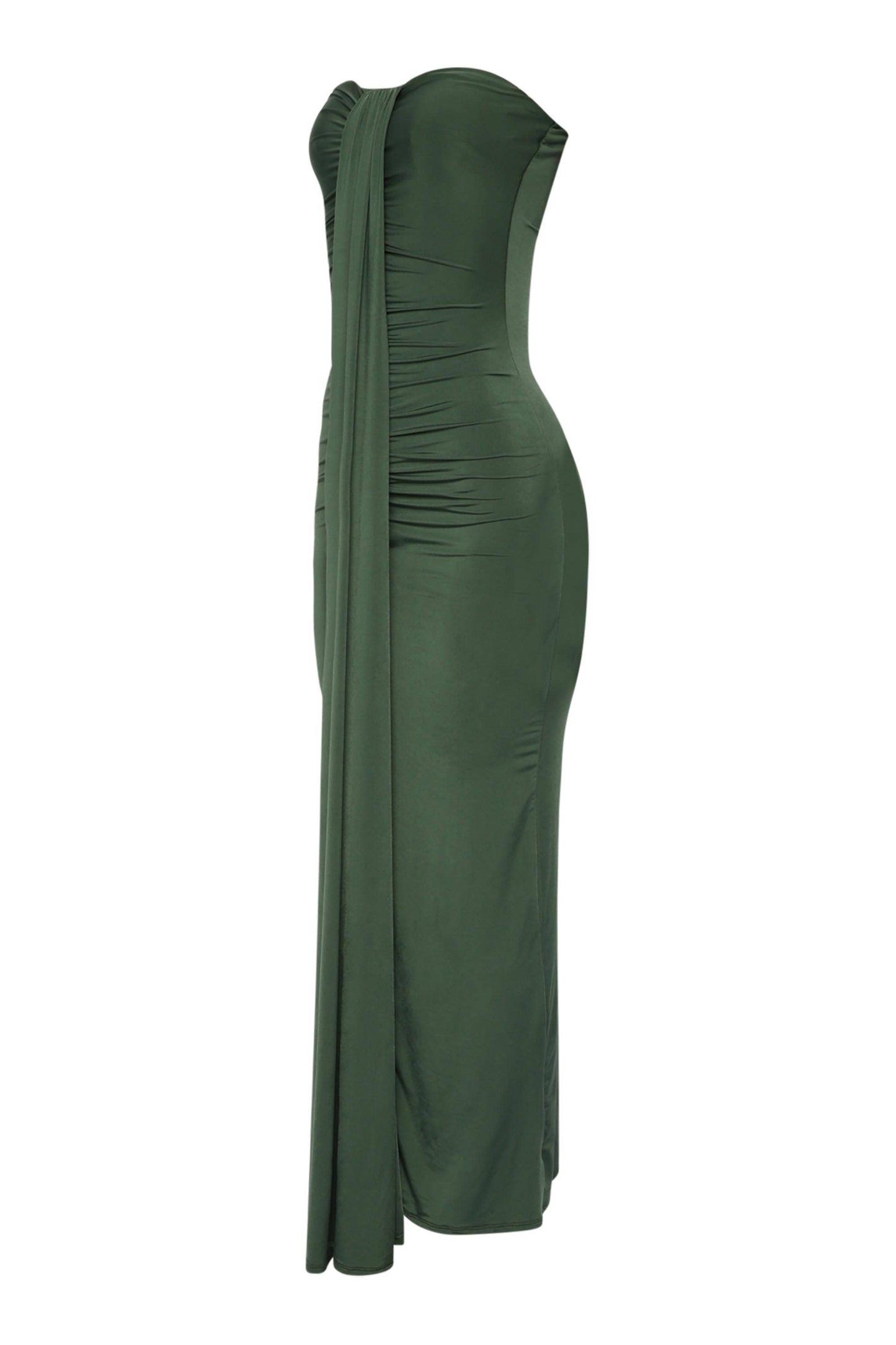 Olive Drape down detailed tube maxi dress