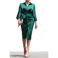 BUTTON DOWN SATIN DRESS WITH WAIST TIE DETAIL