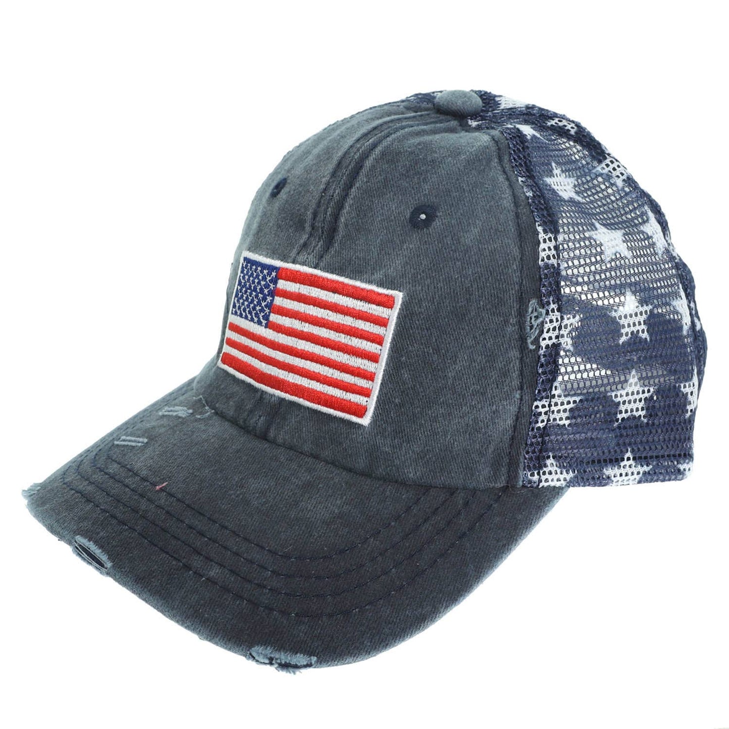 USA Flag Embroidered Relaxed Denim Trucker Hat