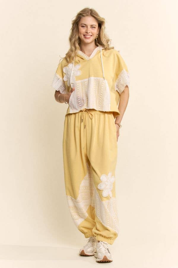 "Buttercream "Yellow LACE FRENCH TERRY SET