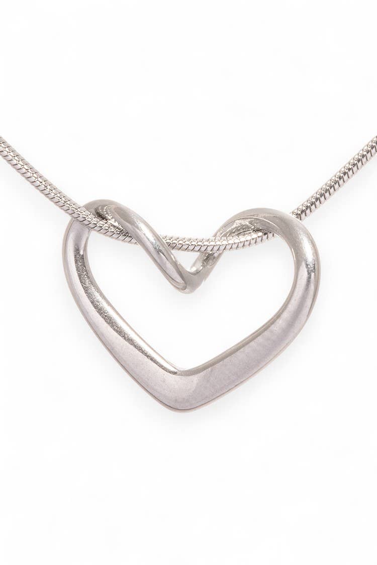 Stainless Steel Open Heart Pendant Necklace