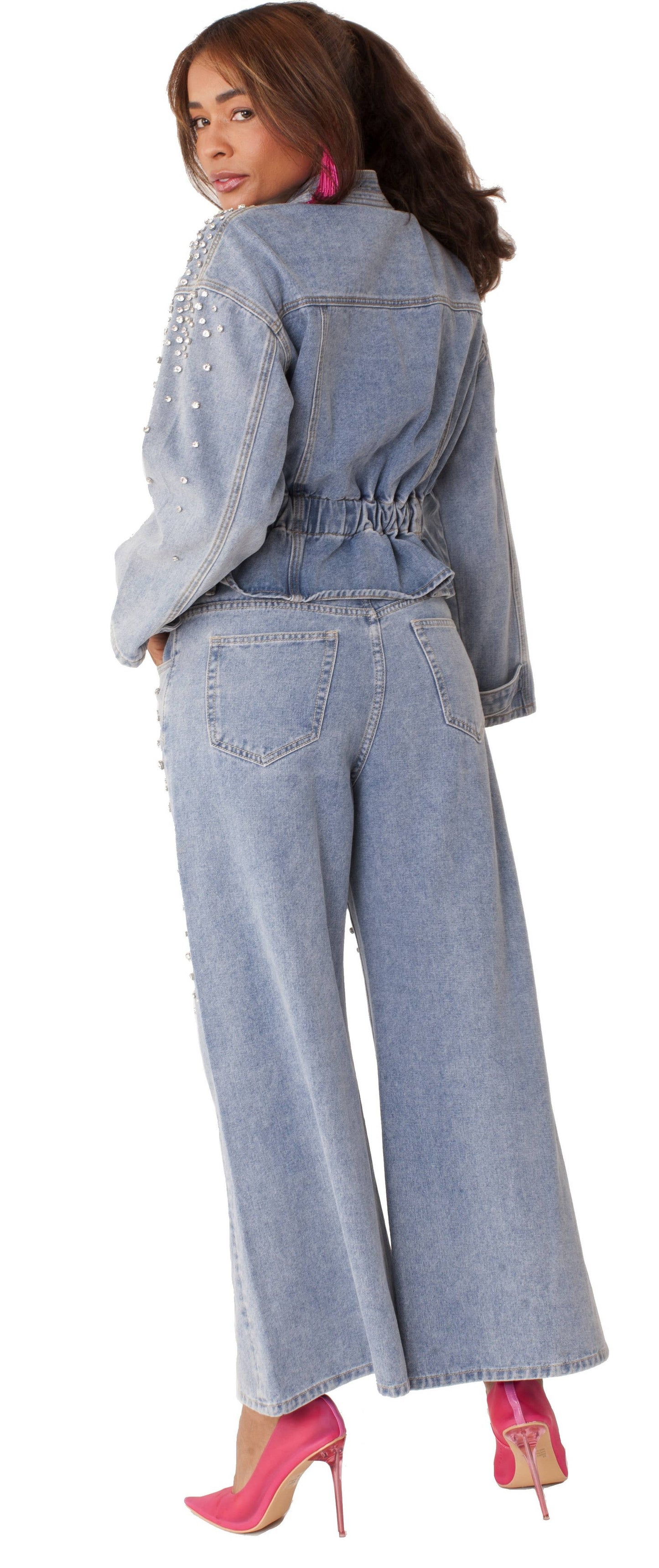 Pearl Cascade Peplum Denim Jacket - 82325