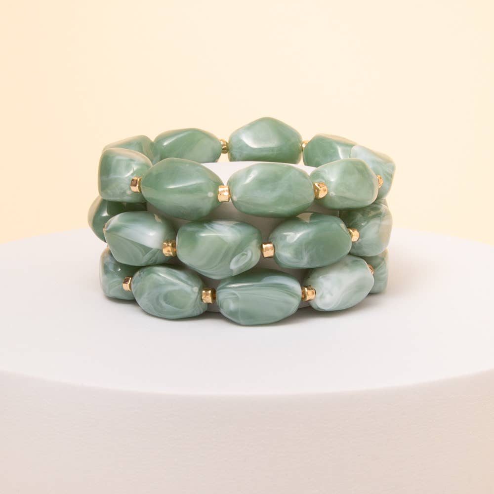Marble Stone Beaded Stretch Bracelet Set