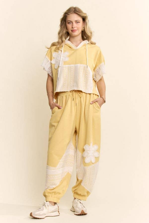 "Buttercream "Yellow LACE FRENCH TERRY SET