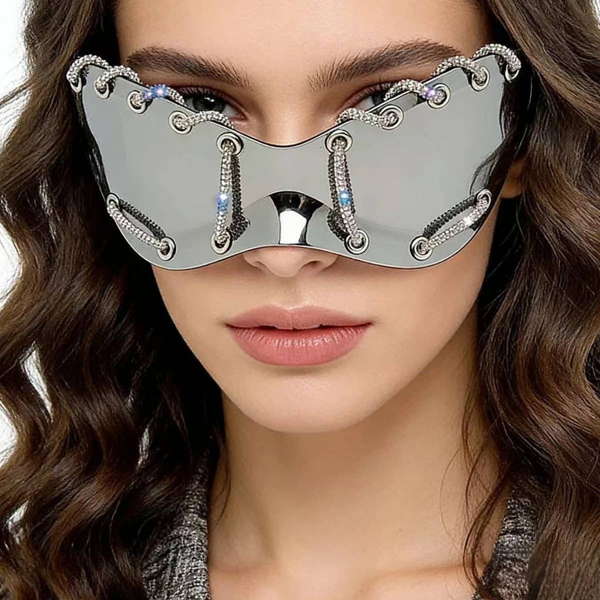 Y2K Punk Style Rhinestone Oversized Sunglasses
