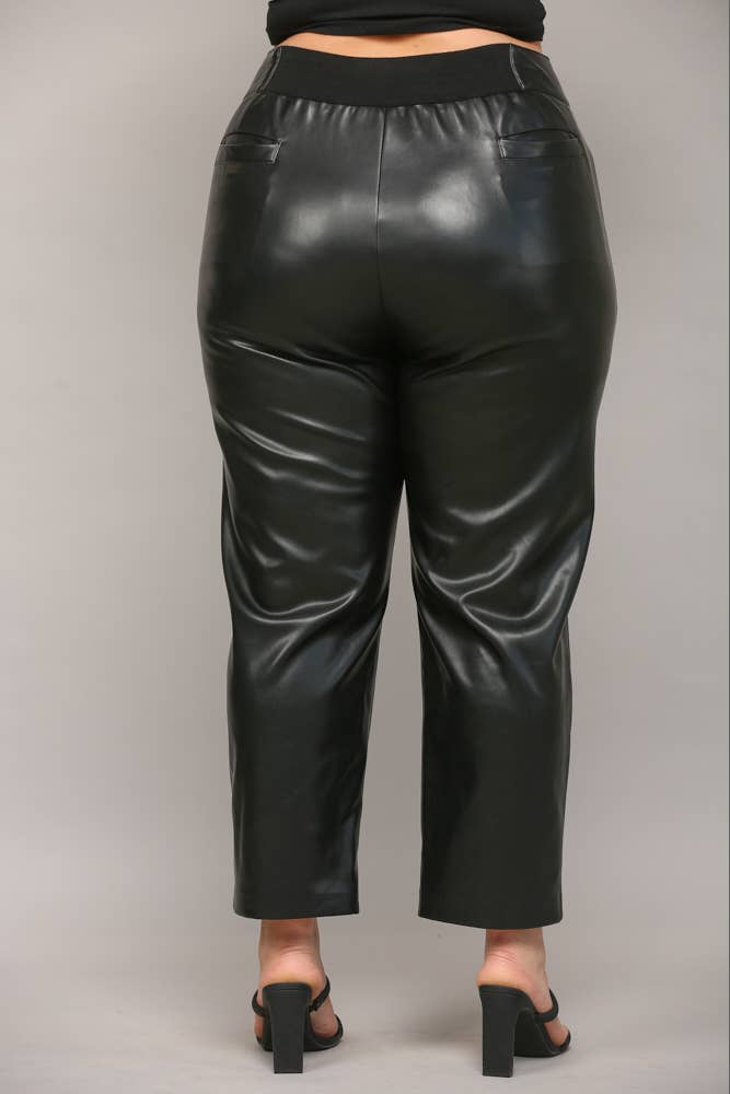 FAUX LEATHER BANDING PANTS WITH 3 METAL BUTTONS FP61021P