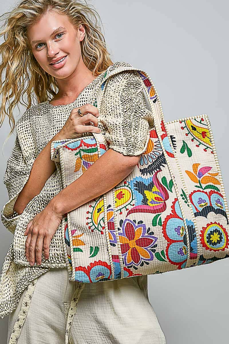 POL Printed Cream Tote Bag