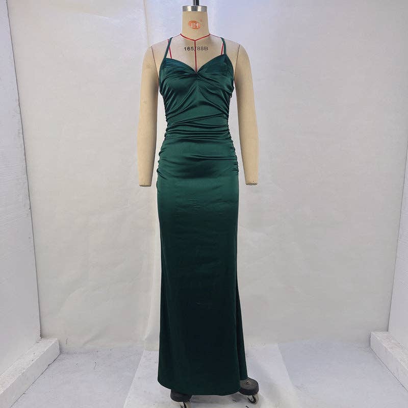 Slim Fit Elegant V-Neck Dress with Cross-Strap Detail