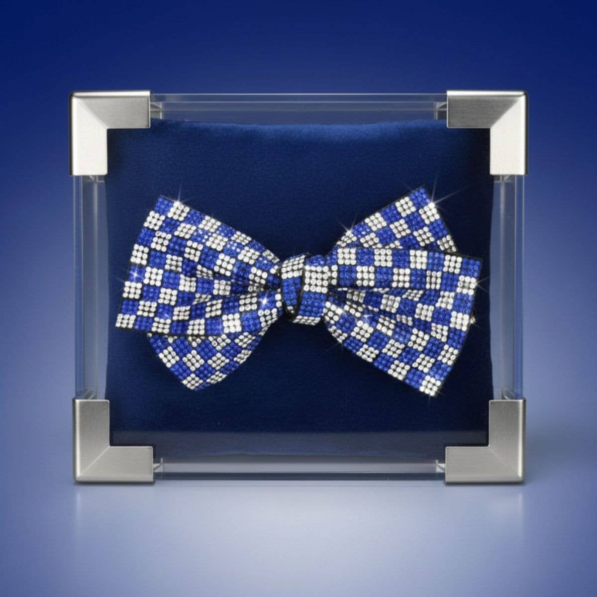 ZPB Blue Clear Checker Stone Bow Hair Clip