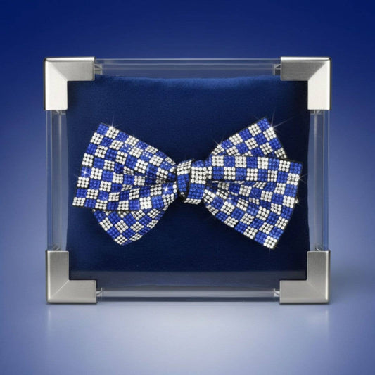 ZPB Blue Clear Checker Stone Bow Hair Clip