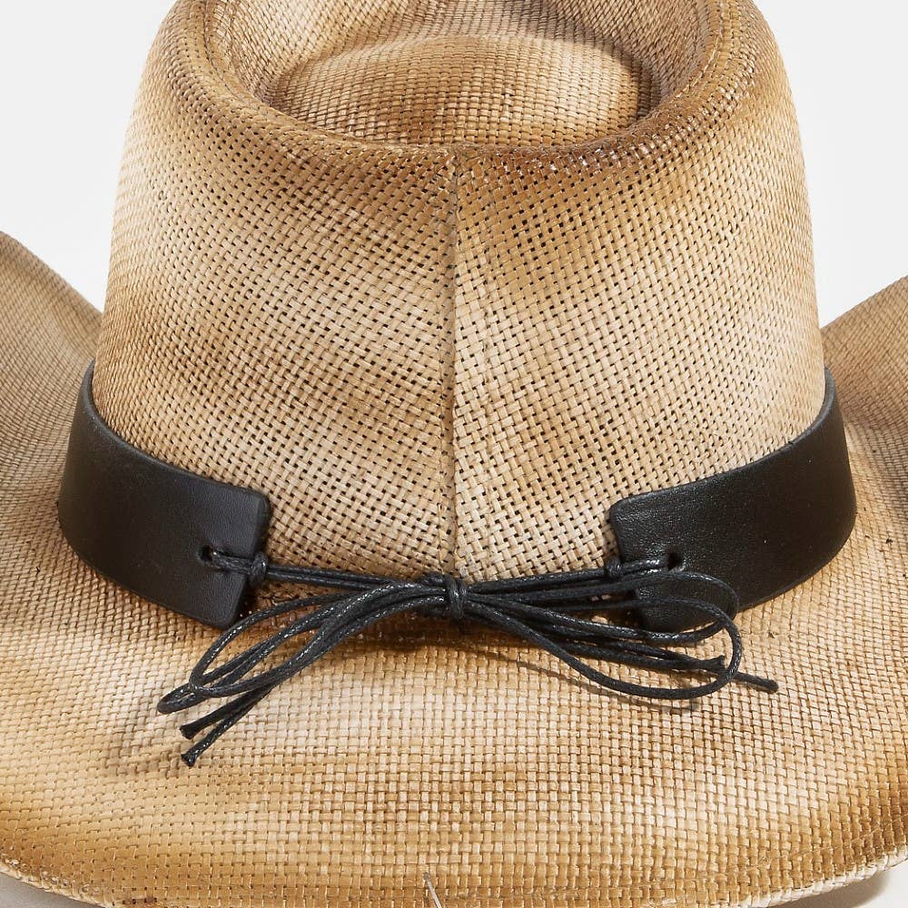 Western Turquoise Stone Strap Straw Cowboy Hat