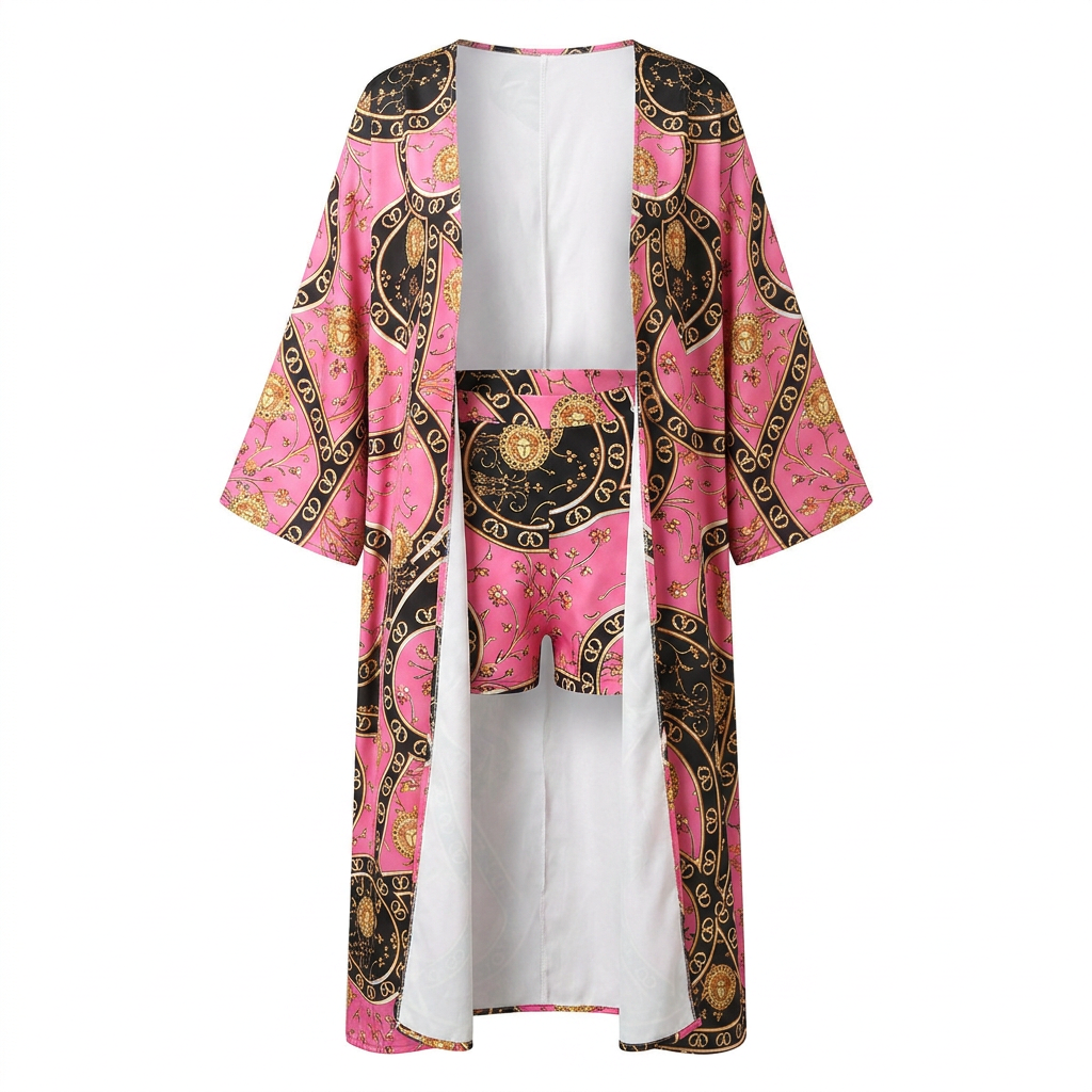 European-Inspired Cardigan Print Two-Piece Set