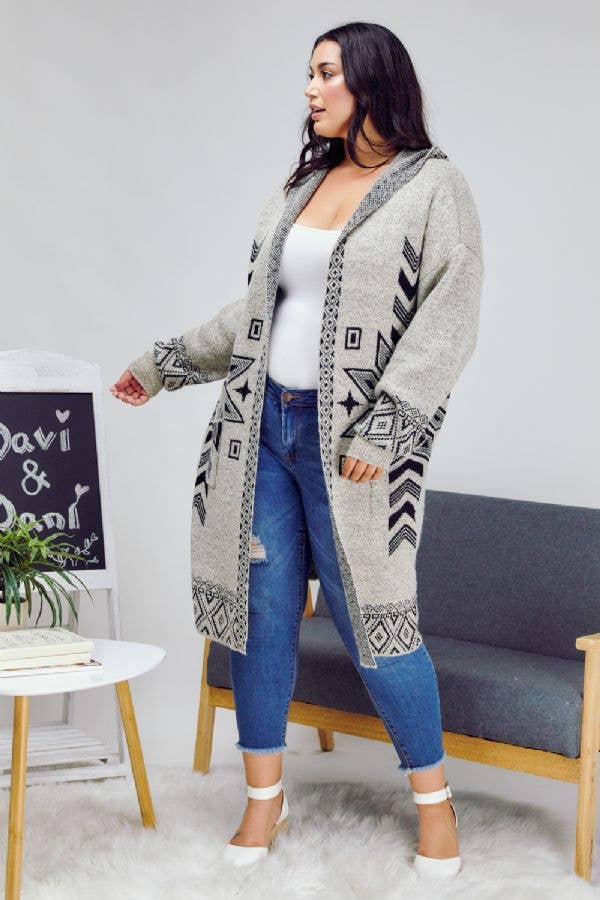 - PLUS SNOW PRINTED LONG SLEEVE POCKETS CARDIGAN PWJ14067
