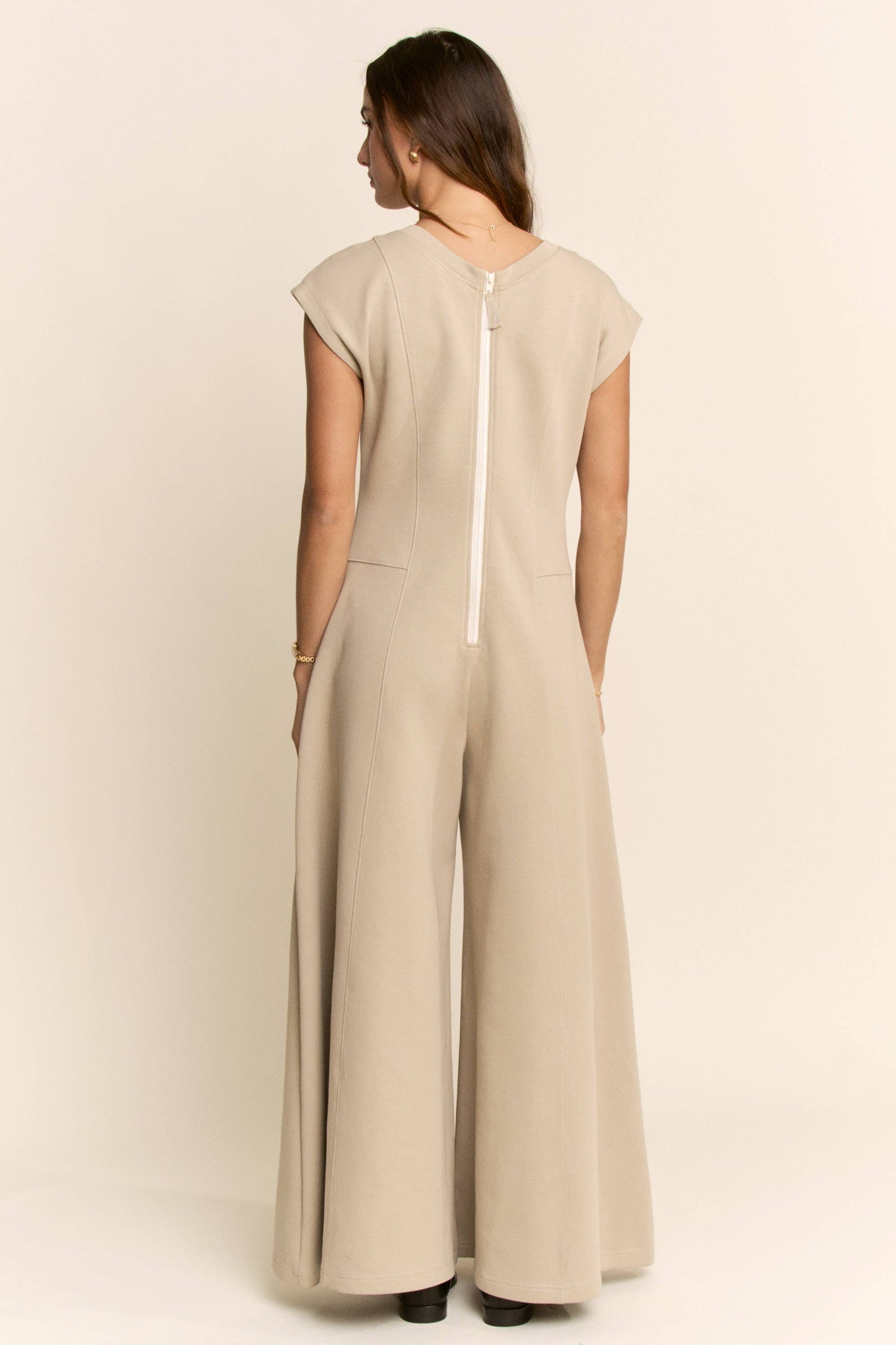 PLUS SOFT KNIT STITCHES WIDE LEG OPEN JUMPSUIT