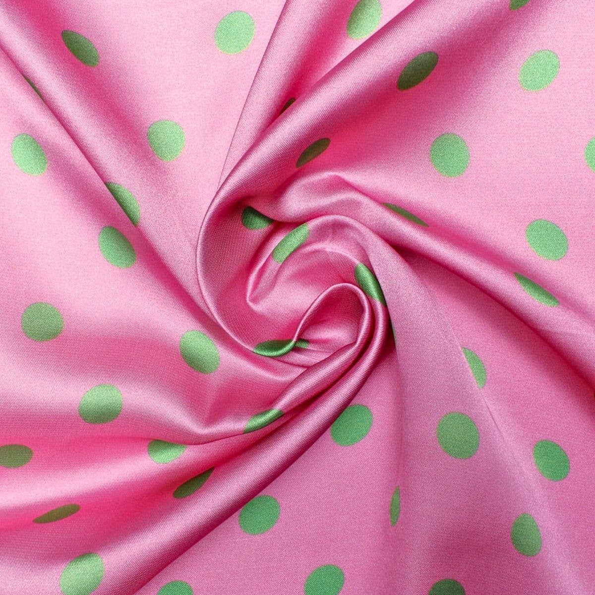 large Pink and Green Polka Dot Silky Square Scarf
