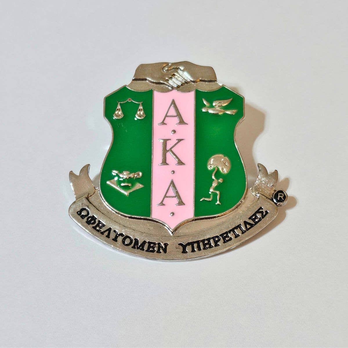 Pink Green Sorority Shield Brooch