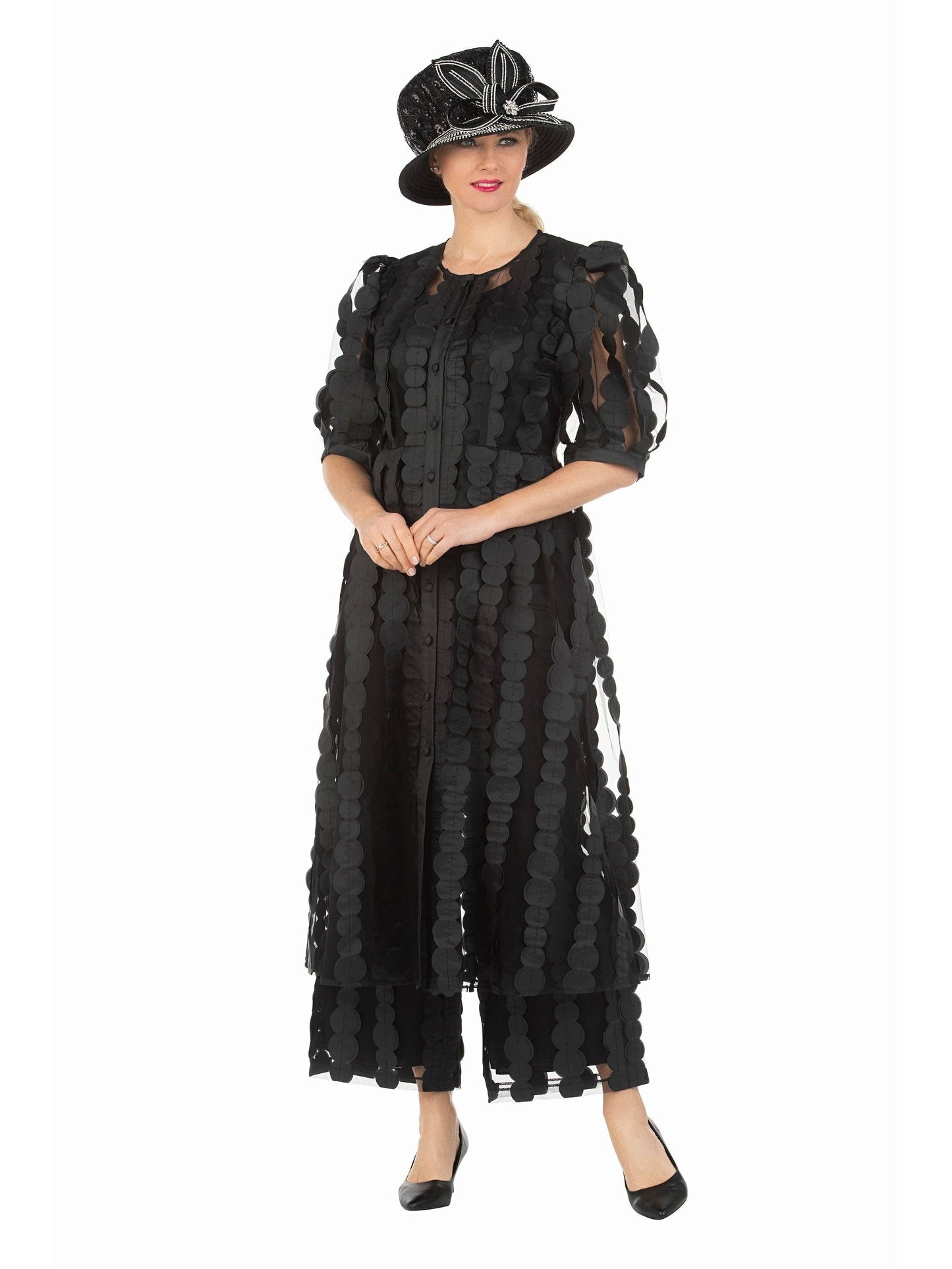 3pc Sheer Long Jkt, Cami+Pants Set-Plus