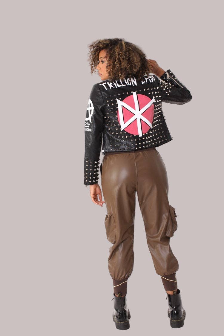 Black Studded Leather Jacket -81852