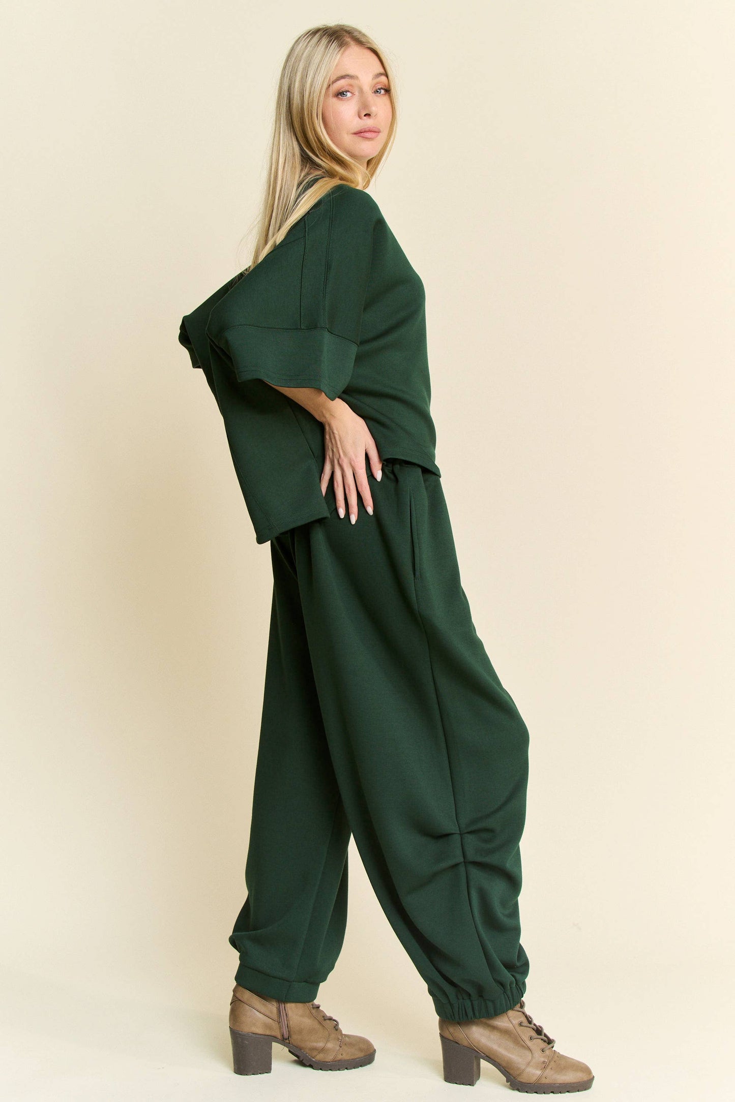 Black SOLID FLOWY TOP WITH ELASTIC WAIST BAND PANTS SET