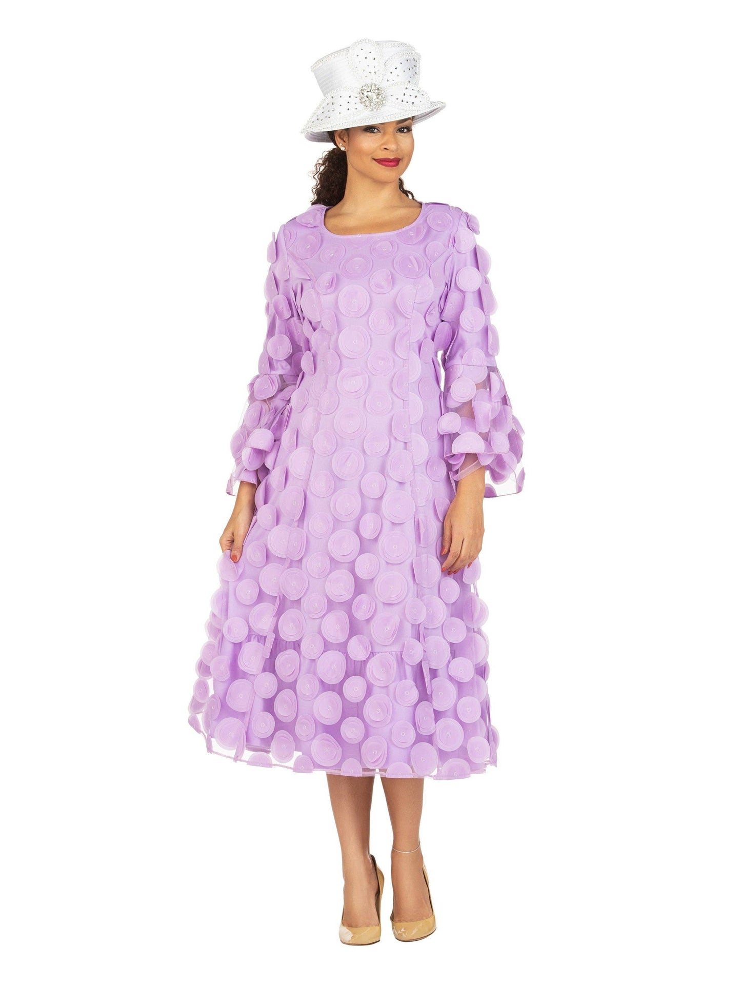 Whire Bell Slv A-line Drs w/ Circular Petals Decor-Plus