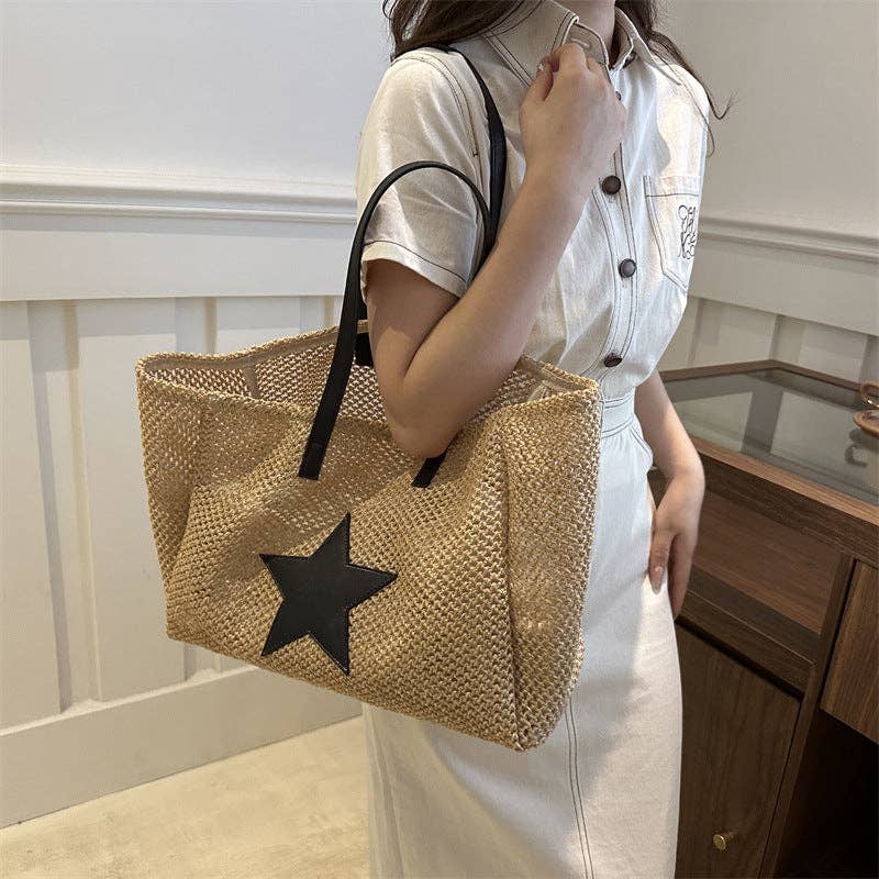 Casual Color Block Woven Tote Bag for Women