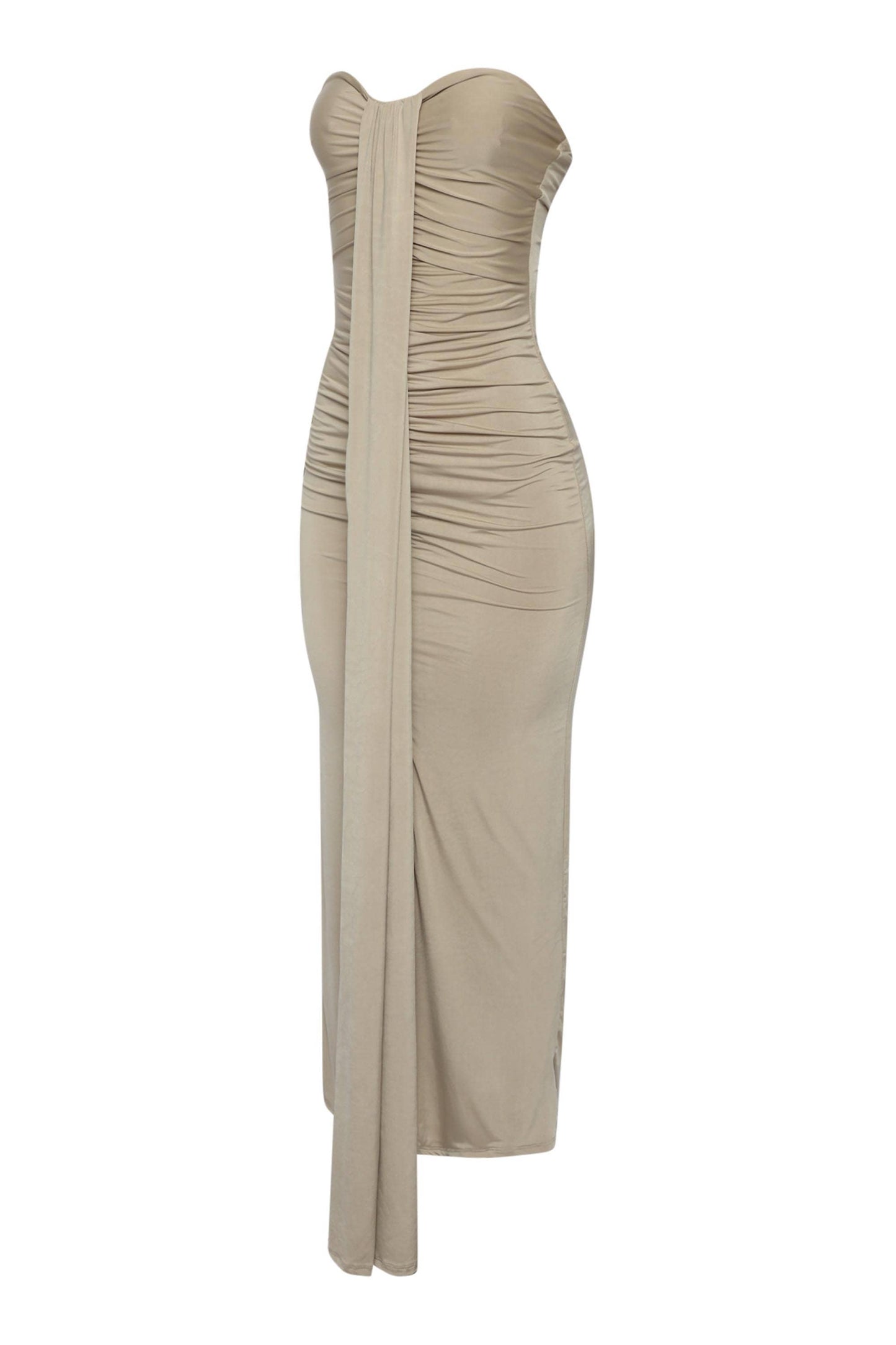 Olive Drape down detailed tube maxi dress