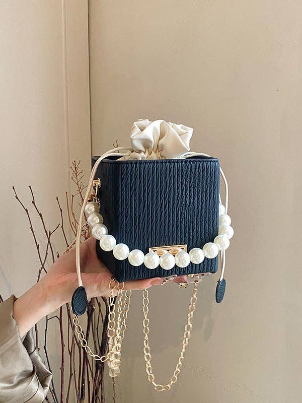 Trendy Mini Square Bag with Pearl Chain - Stylish Handheld Crossbody Bag