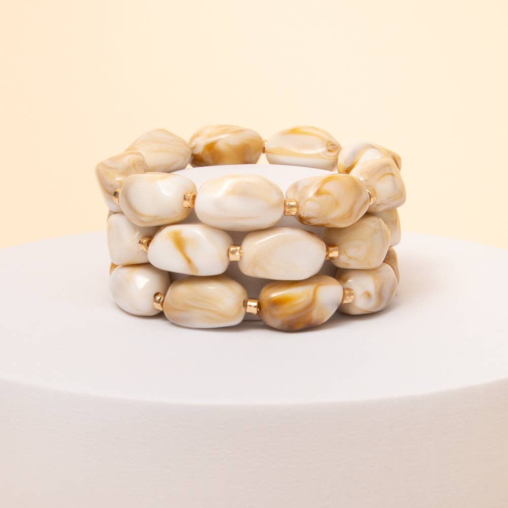 Marble Stone Beaded Stretch Bracelet Set