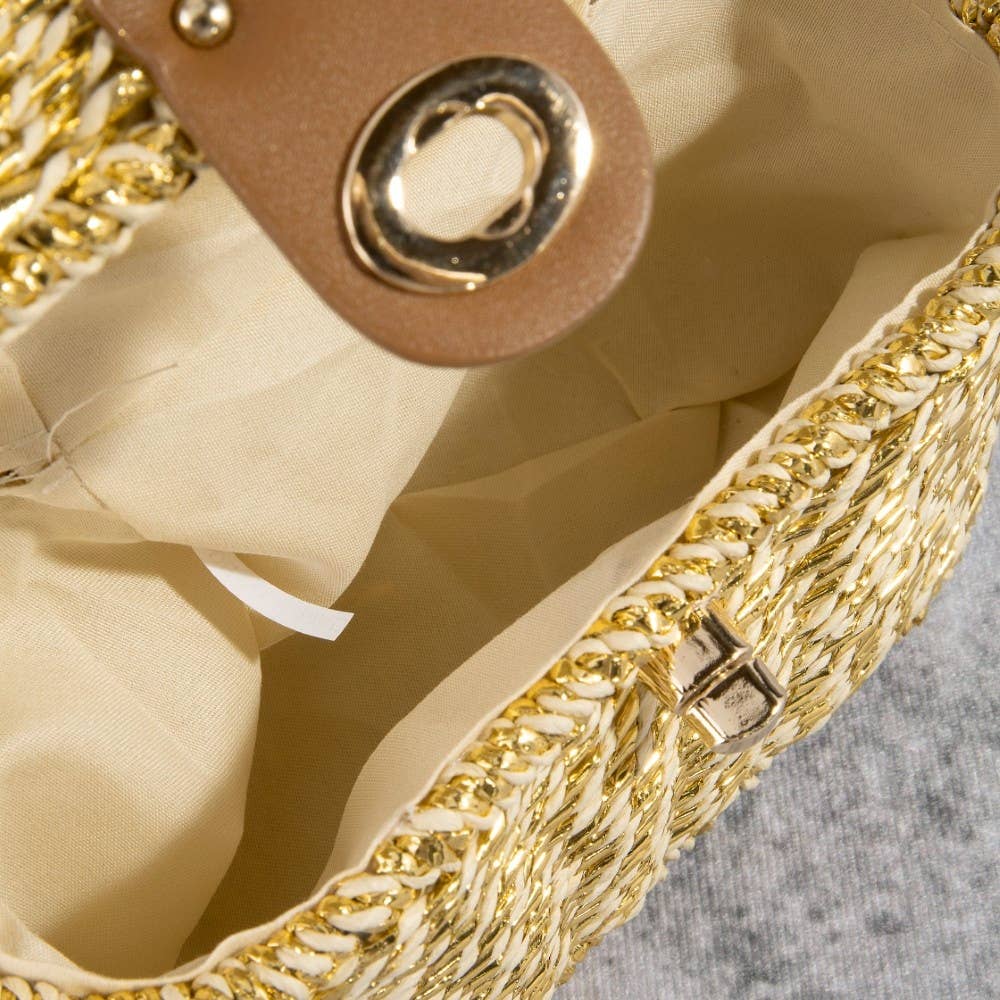 Metallic Woven Straw Top Handle Box Bag