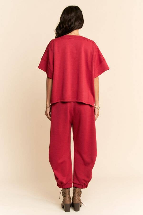 Black SOLID FLOWY TOP WITH ELASTIC WAIST BAND PANTS SET
