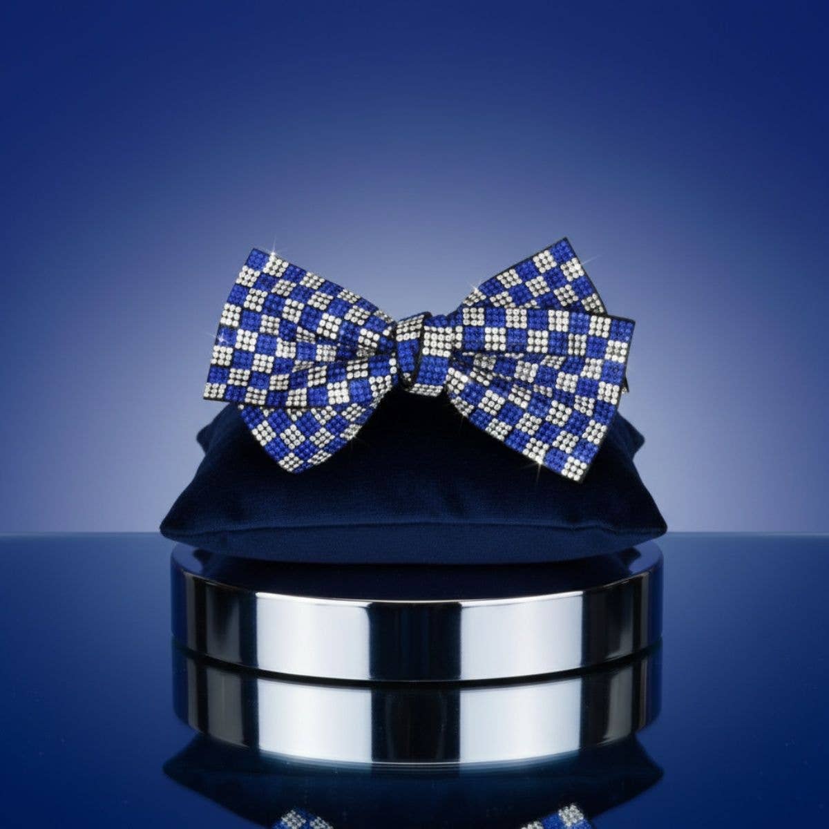 ZPB Blue Clear Checker Stone Bow Hair Clip